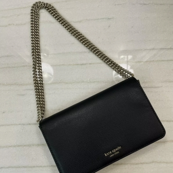 Kate Spade Syliva Flap Black Leather Chain Wallet Crossbody NWOT - Picture 8 of 11